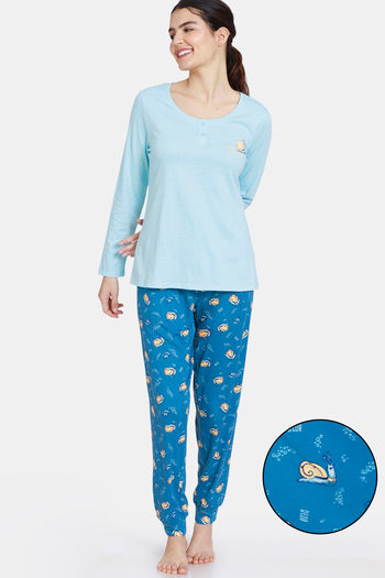 Buy Zivame Pale Snail Knit Poly Pyjama Set - Saxony Blue